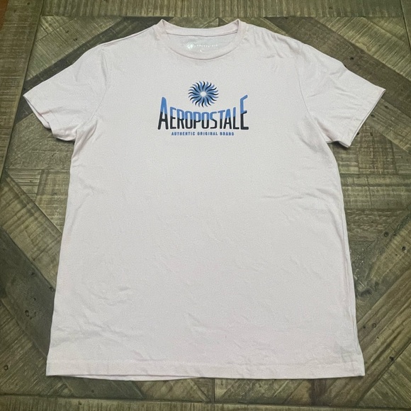 Aeropostale Men's Light Pink Tee with Blue Logo - Picture 1 of 4